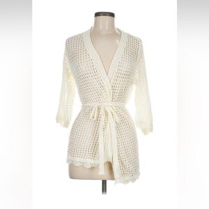 Cream Crochet Tie-Waist Cardigan